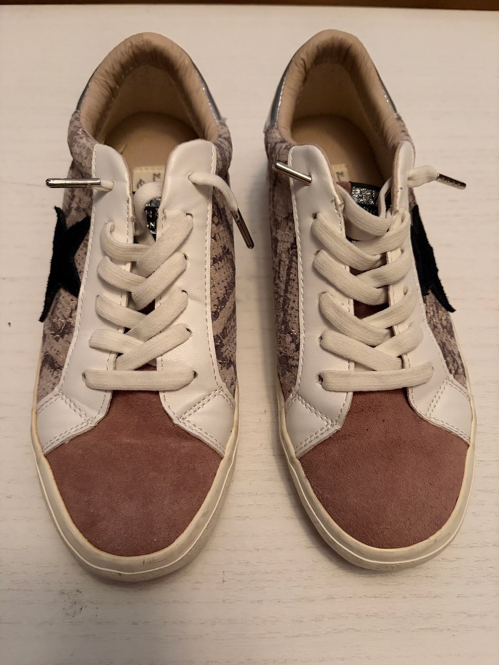 Vintage Havana Two-Tone Suede & Leather Sneaker in Taupe, White and Black